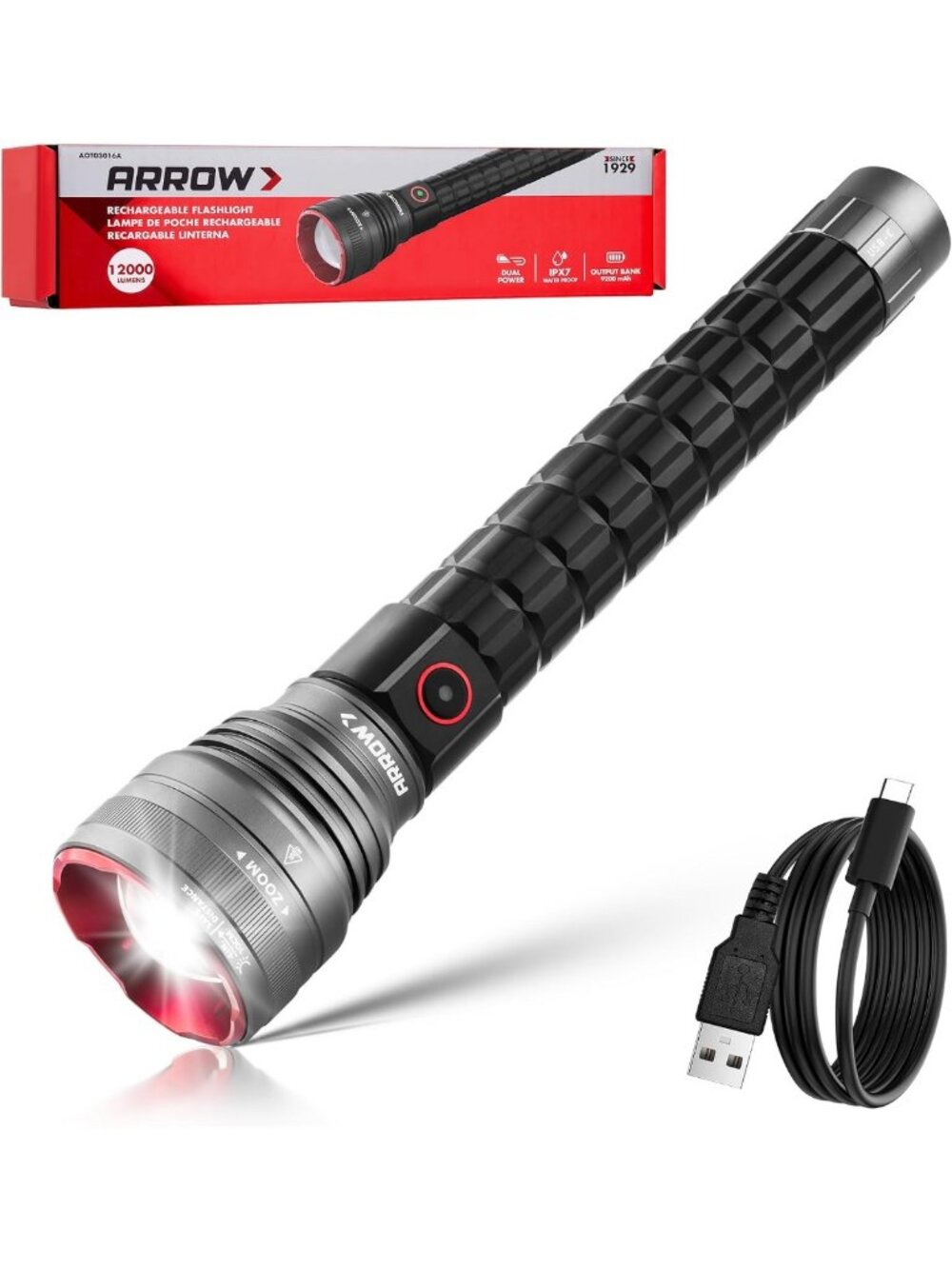 Arrow Rechargeable IPX7 Flashlights 12000 Lumens with 6 Lighting Modes